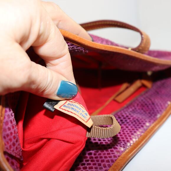 Dooney & Bourke Purple Snake Embossed Leather Tote Bag with Red Interior - Picture 11 of 11